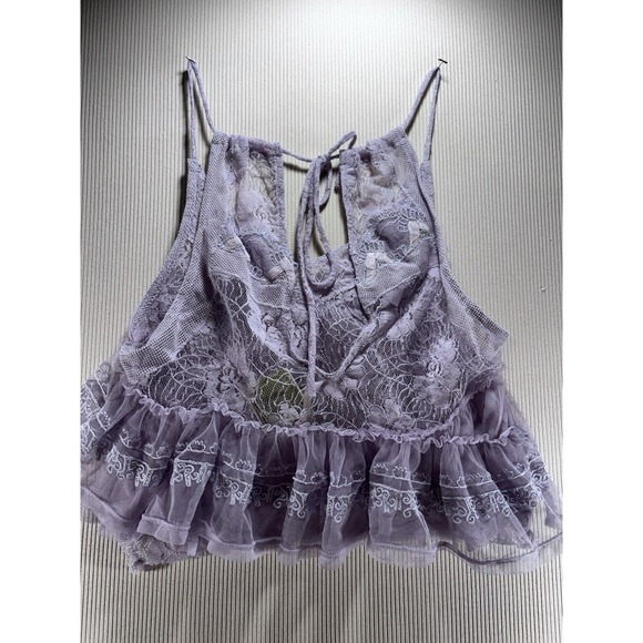 Free People In The Clouds Lace Ruffle Tiered Tank Top Purple Coquette XS NWT - Picture 7 of 12